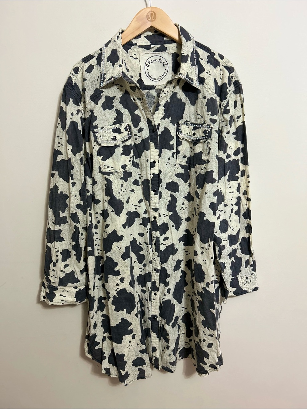 ⭐️A Rare Bird Western Cow Print Rhinestone Long Sleeve Shirt Dress⭐️